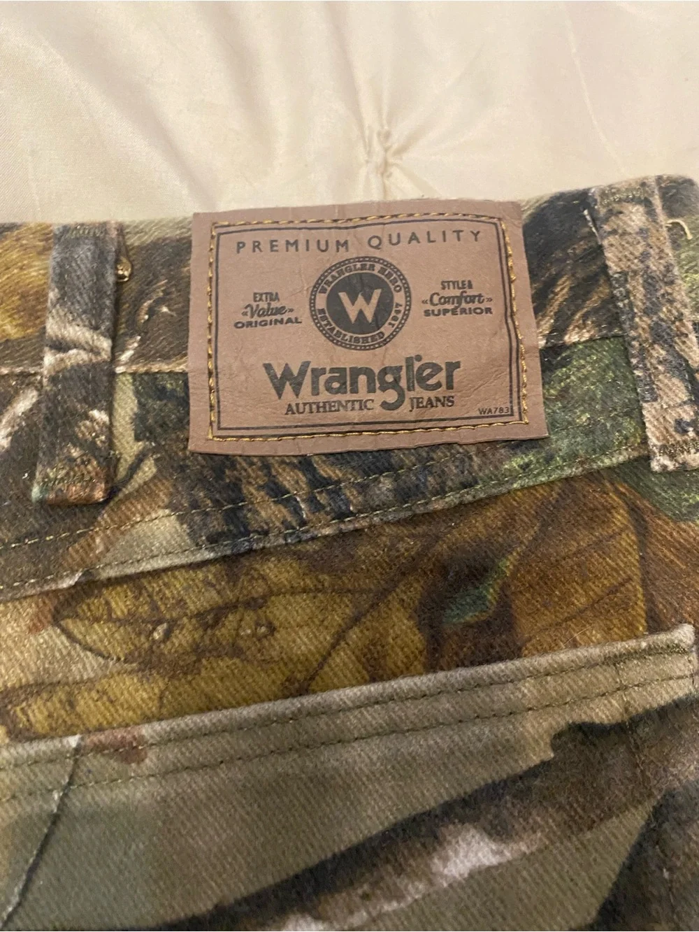 VTG Gorpcore Wrangler Double Knee Camo Jeans + Liberty Pocket Tee Set (42x30)